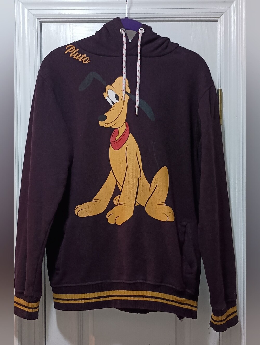 Vintage Disneyland Paris Disney Pluto Plum Gold Color Pullover Hoodie Small